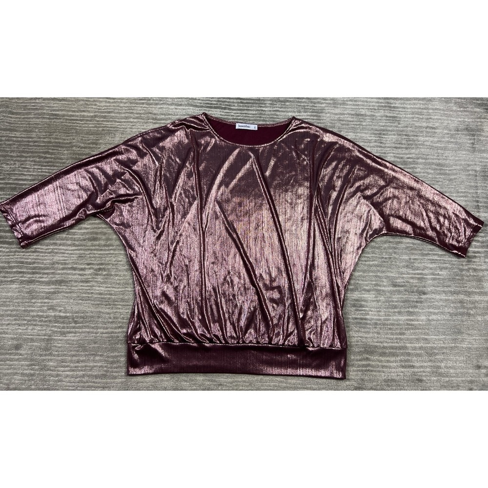 Jasambac Top Womens‎ 2XL Pink Shimmery Metallic Dolman Sleeve Polyester Blend